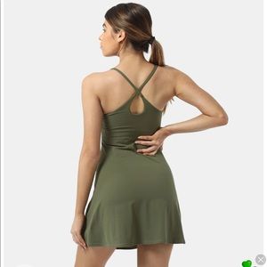 Halara 2-in-1 flare dress in moss green